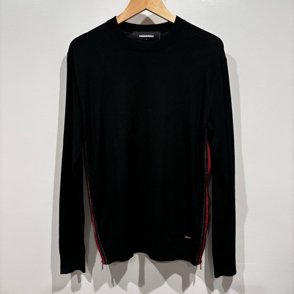 DSQUARED2. The Side Zip Wool Black Crewneck Pullover Zipper Side bands Size L - Picture 4 of 16